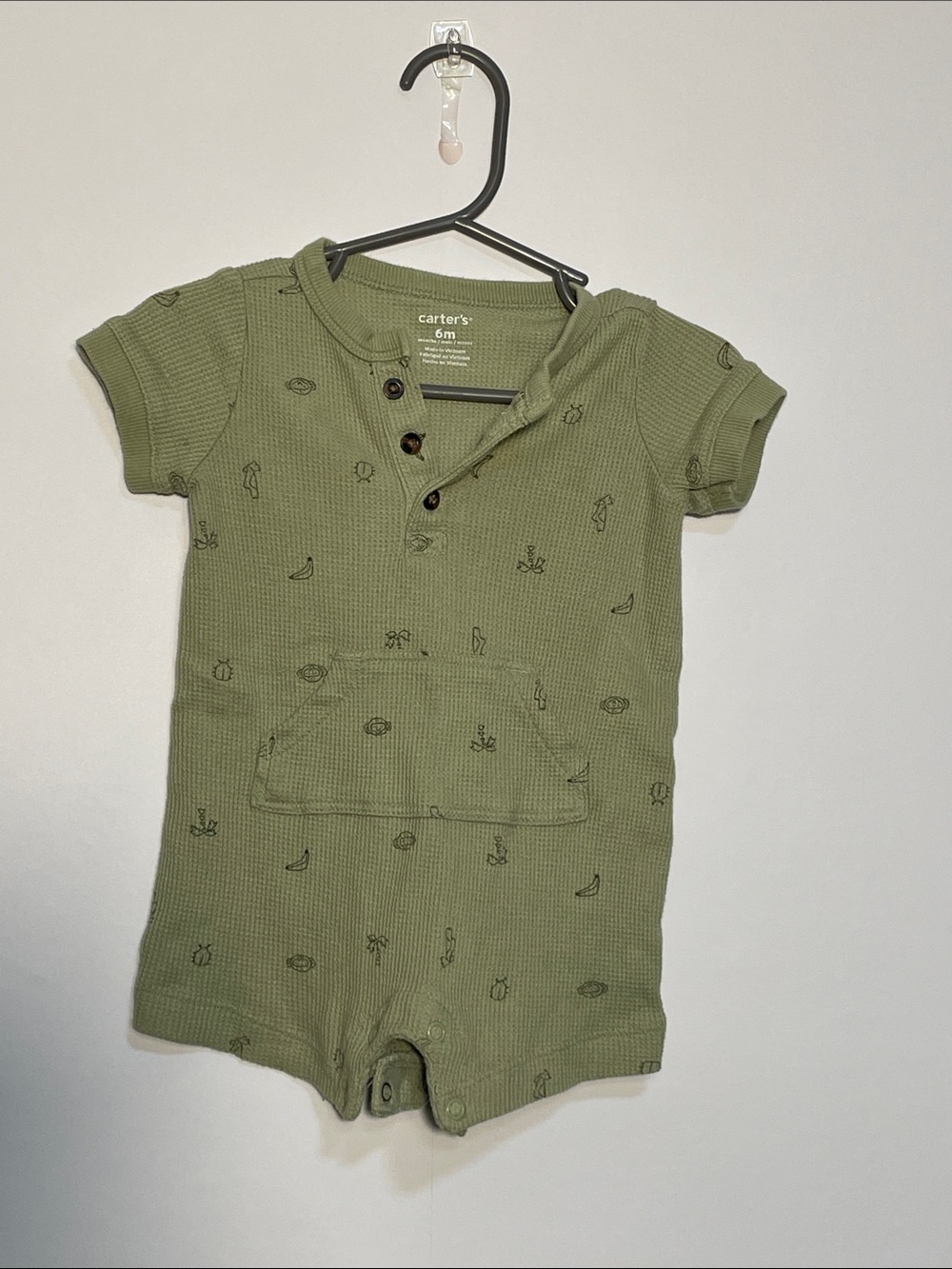 Carter's Olive Waffle-Knit Short Sleeve Romper